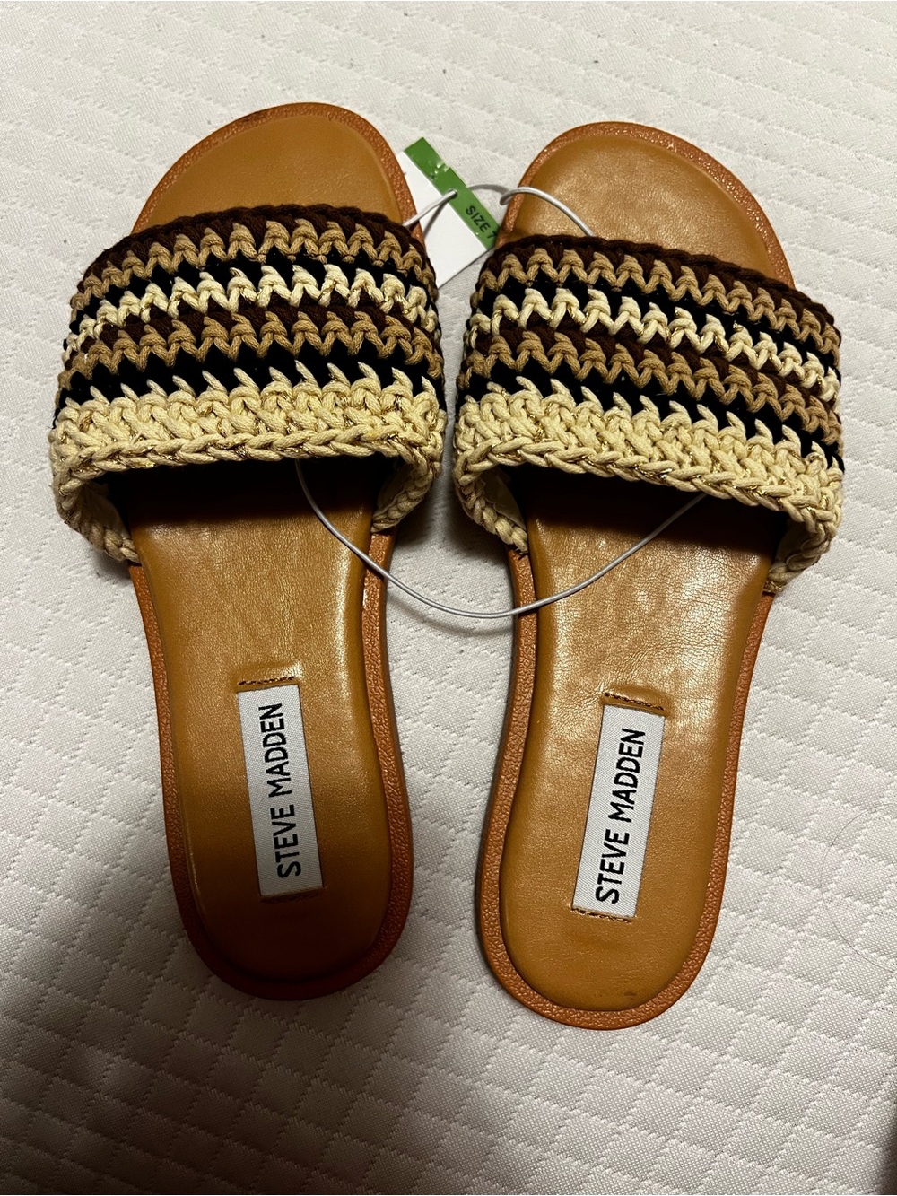 Steve Madden Tanyah Slide Sandals in Brown, Black, and Cream